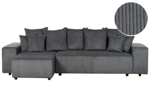 BELIANI 3-Sitzer Ecksofa Dunkelgrau Stoffbezug Cord L-Förmig mit Chaiselongue Rechtsseitig Schlaffuktion Stauraum Dekokissen Wohnlandschaft Polstersofa