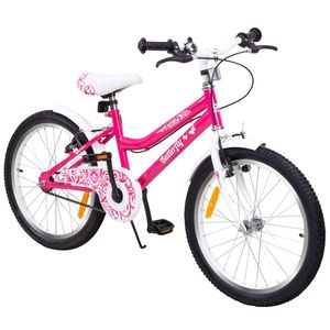 Actionbikes Kinderfahrrad Butterfly 20 Zoll | Kinder & Jugend Fahrrad - V-Brake Bremsen - Kettenschutz - Fahrradständer - 6-9 Jahre (Pink/Weiß)