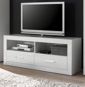 TV-Lowboard "Carrara" weiß Hochglanz TV Unterteil in Komforthöhe auf Rollen 150 x 61 cm