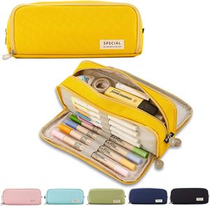 Penál na tužky penál pro dospívající dívky penál na tužky 3 přihrádky, velkokapacitní penál do školy a kanceláře, žlutý