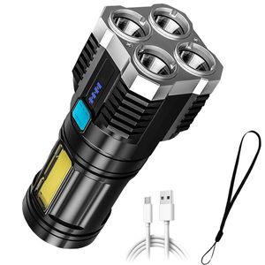 Taschenlampen LED Leistungsstarke Taschenlampe 4 Modi Wasserdicht USB Aufladbare Taschenlampe mit COB Arbeitsleuchte für Outdoor Camping