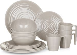 Melamin Camping Geschirr Set 4 Personen Coffee Design 16 Teilig Tafelgeschirr Picknick BBQ Kochgeschirr
