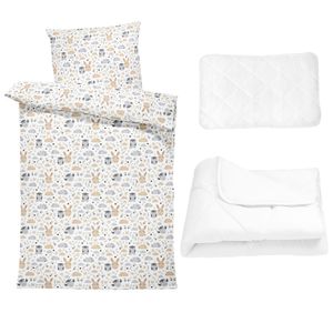 Baby Bettwäsche Set: 90x120 cm + Bettzeug - Kinderbettwäsche Babybettwäsche mit Kissenbezug 60x40 aus Baumwolle Eulenmotiv