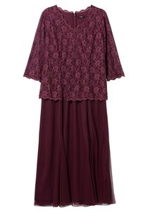 sheego Damen Große Größen Abendkleid mit Spitzenoberteil und Chiffonrock Abendkleid Abendmode elegant V-Ausschnitt Spitze unifarben