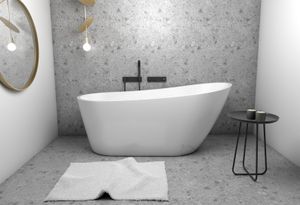 ECOLAM exklusive freistehende Badewanne Standbadewanne moderne Wanne freistehend Elma 150x80 cm + Ablaufgarnitur Click Clack weiß