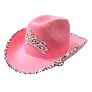 Cowgirl-Hut, Kordelzug, Strass, Cowboy-Kostüm, Zubehör, Western-Stil, rosa Cowboy-Kappe für Anziehparty-A