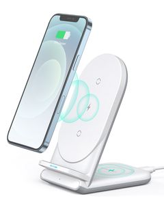 AUKEY LC-A2-Whi Aircore Series 2-in-1 Wireless Charging Stand Drahtloses Ladegerät Qi Wireless Charger Weiß