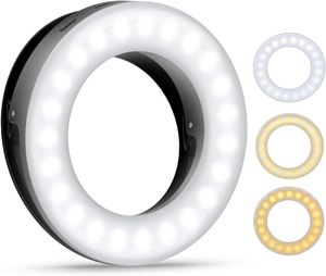 Selfie Licht, 20 LED Ringleuchte, Selfie Licht Handy, Selfie Ring Licht mit 3 Einstellbare Helligkeiten, USB Wiederaufladbar LED Ringlicht Handy fš¹r alle Handys