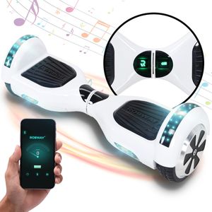 ROBWAY W1 Hoverboard | 700 Watt - 6,5 Zoll - 15 km/h  - App - Bluetooth - LEDs - Für Erwachsene & Kinder - Self-Balance - Bis 120 Kg (Weiß)