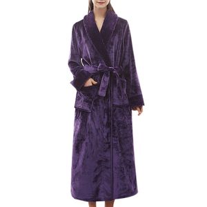 Frauen Männer Winter Lange Robe Pyjamas Warm Flanell Nachtwäsche Bademantel Morgenmantel,Farbe:Violett,Größe:M
