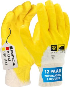 PRO FIT Nitril-Handschuh 12 Paar – Arbeitshandschuhe, Mechaniker-Handschuh, Schutzhandschuhe, Gartenhandschuhe ¾ beschichtet, Montagehandschuhe,Gr.10