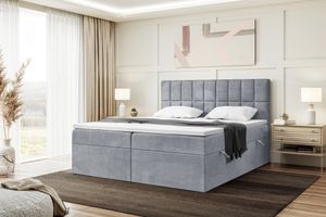 MEBLINI Boxspringbett mit Bettkasten - Gepolstert Doppelbett mit Matratze und Topper - Polsterbett mit Stauraum - Bett mit Kopfteil - Stauraumbett - LUKAS - 180x200 - H4/Grau Samt