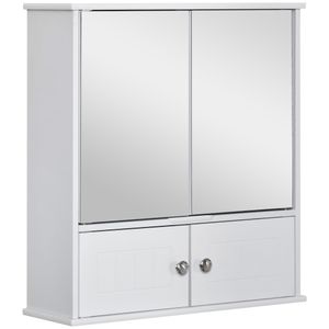 kleankin zrcadlová skříňka koupelnová skříňka nástěnná koupelnový nábytek víceúčelová skříňka s policemi skleněná bílá 55 x 17,5 x 60 cm