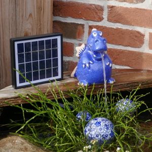 Wasserspeier Drache blau inkl. Solarpumpe, Miniteich Garten und Teichfigur