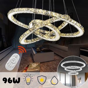ACXIN 96W LED Kristall Design Hängelampe Drei Ringe Deckenlampe Pendelleuchte Kreative Kronleuchter Dimmbar Lüster