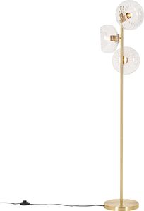 QAZQA - Art Deco Art-Deco-Stehlampe Gold I Messing mit Glas 3-flammig - Ayesha I Wohnzimmer I Schlafzimmer - Länglich - LED geeignet E27