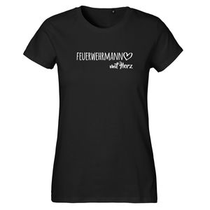 Huuraa Damen T-Shirt Feuerwehrmann mit Herz Bio Baumwolle Fairtrade Oberteil Größe XXL Black mit Motiv für die tollsten Menschen