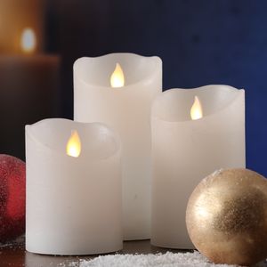 LED Kerzenset -  Rustik-Optik mit beweglicher Flamme - 3 Größen - mit Fernbedienung - weiß - 3er Set