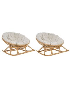 BELIANI Schaukelstuhl 2er Set Natur / Beige aus Rattan mit Kissen Boho Stil Indoor Outdoor