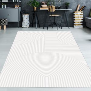 Kurzflor Teppich mit Bogen Muster in Creme Größe - 80 x 300 cm