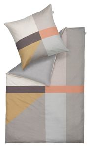 Satin-Wende-Bettwäsche - Grau - Apricot - Senfgelb - Baumwolle - 135 x 200 cm - mit Reißverschluss