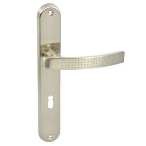 DOMINO Türgriff 72 Drückergarnitur BB-Buntbart Set| Türklinke für Zimmertür, Bürotür, Kellertür & Innentür | L-Form | Aluminium | Nickel | ALMA ECO M9