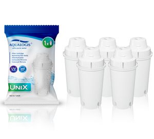 Aqualogis UniX 5-teiliges Filterpatronen-Set - Kompatibel mit Brita Classic, Dafi Classic - Wasserfilter - Wasserfilter für Kühlschränke