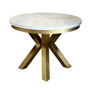 Kulatý zlatý stůl obývací pokoj rozkládací 100(180) mramorová deska Narvic