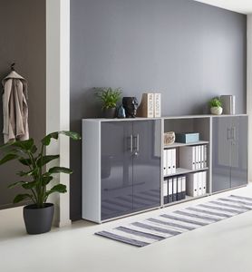 BMG Möbel abschließbare Regalwand/Schrankwand, Office Edition Set 9, grau/ anthrazit hochglanz