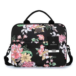 Zagatto Tokio Slim ZG 616 Laptop-Tasche 15,6 Zoll Notebooktasche Aktentasche Schultasche Schwarz mit Blumen Motiv Notebook Schutzhülle Schutztasche sleeve laptoptasche
