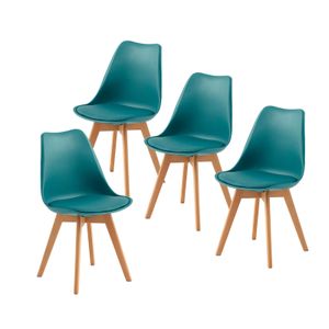 IPOTIUS 4er Set Esszimmerstühle mit Massivholz Buche Bein, Skandinavisch Design Gepolsterter Küchenstühle Stuhl Küche Holz, Türkis