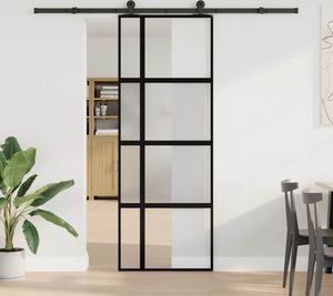 vidaXL Drzwi przesuwne z okuciem 76x205 cm szkło hartowane i aluminium