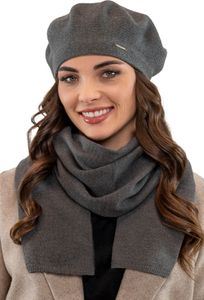 Vivisence damen baskenmütze eleganter wintermütze und schal set warm kopfbedeckung und halsbedeckung an winter und herbst warm dick, winterset für frauen, hergestellt in der eu, dunkelgrau, einheitsgr