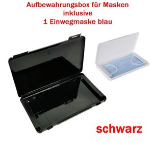 GKA Aufbewahrungsbox für Masken schwarz und 1 Mundschutzmaske Aufbewahrung Maske Maskenbox Etui für Masken Hülle für Mundschutz