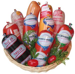 Mini-Sonderpaket mit Bierschinken, Gelbwurst, feine Schinkenwurst, Jagdwurst, Göttinger, Tiroler, uvm! Aus Bayern vom Landmetzger Schiessl, ca. 2,6 kg