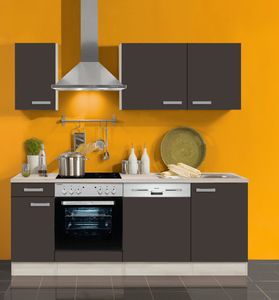 Küchenblock mit Geschirrspüler und Glaskeramik Kochfeld Faro 210 cm in Anthrazit