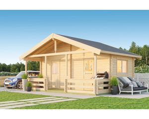 Gartenhaus Outdoor Life Twin Cabin inkl. Terrasse, Fußboden 600 x 280 cm natur