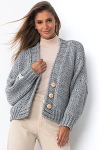 Fobya Damen Kurz- gestrickter Pullover Sie tat es nicht grey 40/42