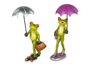 Formano 2er Set lustige Frösche Figur Frosch Froschpaar mit Schirm Golf Poly 22 cm