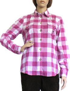 Trachtenbluse Damen Trachten lederhosen-bluse Trachtenmode brombeer kariert, Größe:40