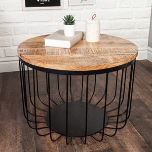 riess-ambiente Runder Couchtisch FACTORY LOFT 60cm natur Mangoholz schwarzes Metallgestell massiv Beistelltisch Tisch
