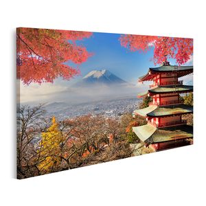 Bild Bilder auf Leinwand Der Berg Fuji mit Herbstfarben in Japan Wandbild Poster Leinwandbild QBHG