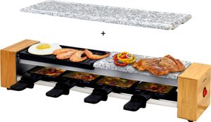 Syntrox Germany 4er Raclette für 4 Personen – Miniraclette mit Steinplatte und emaillierter Grillplatte, Antihaft-Pfännchen, 600W für Grillabende
