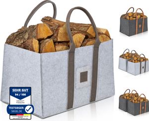 OAKAGE SinglePack Holzkorb für Kaminholz Einkaufstasche Filztasche Shopper Kaminholzkorb Filzkorb Feuerholzkorb Brennholzkorb Hellgrau