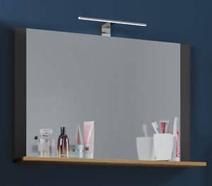 VCM koupelnové zrcadlo nástěnné zrcadlo závěsné zrcadlo koupelnové zrcadlo koupelnová polička Lendas 80 x 55 antracit / medový dub