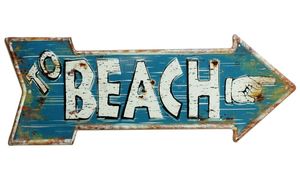 Nostalgie Blechschild TO BEACH Pfeil Wegweiser Strand Vintage Geprägt 50 x 19 cm