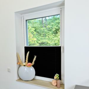 Premium Klemmfix-Plissee ohne bohren, Faltrollo Rollo Jalousie für Fenster Tür Schwarz 70 cm 150 cm
