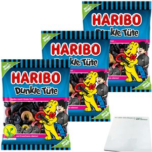 Haribo Dunkle Tüte 3er Pack (3x175g Packung) + usy Block