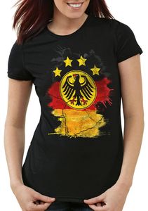 style3 Deutschland Wappen EM 2021 2022 Damen T-Shirt Fußball Europameisterschaft Trikot Germany Bundes-Adler WM, Farbe:Schwarz, Größe:M