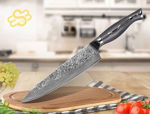 Kochmesser Küchenmesser Carbon Damast-Klinge Damastmesser Messer 62 Lagen V10 Stahl